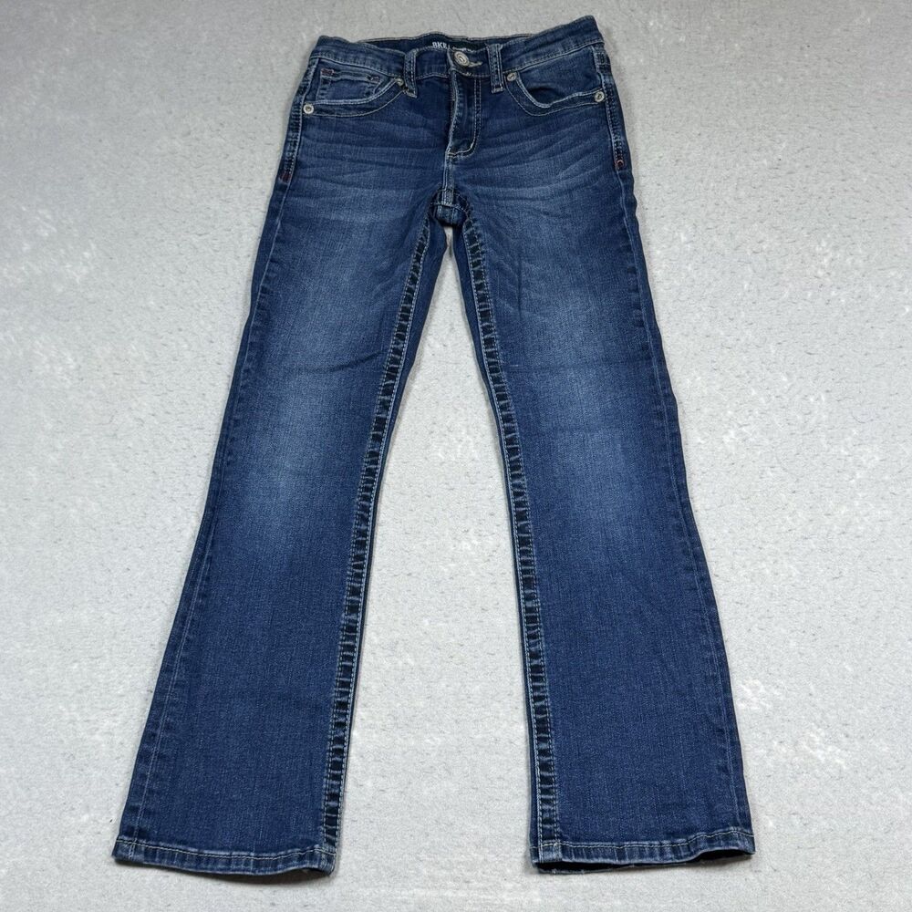 BKE Conner Bootcut Jeans Boys Size 10 Blue Denim Embroidered Whiskering